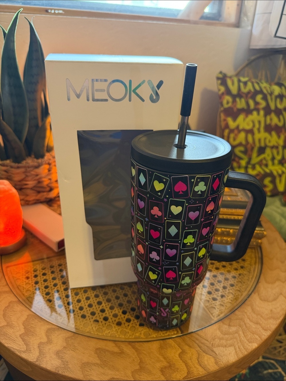 Black Card Suit Stainless Travel Mug with Straw